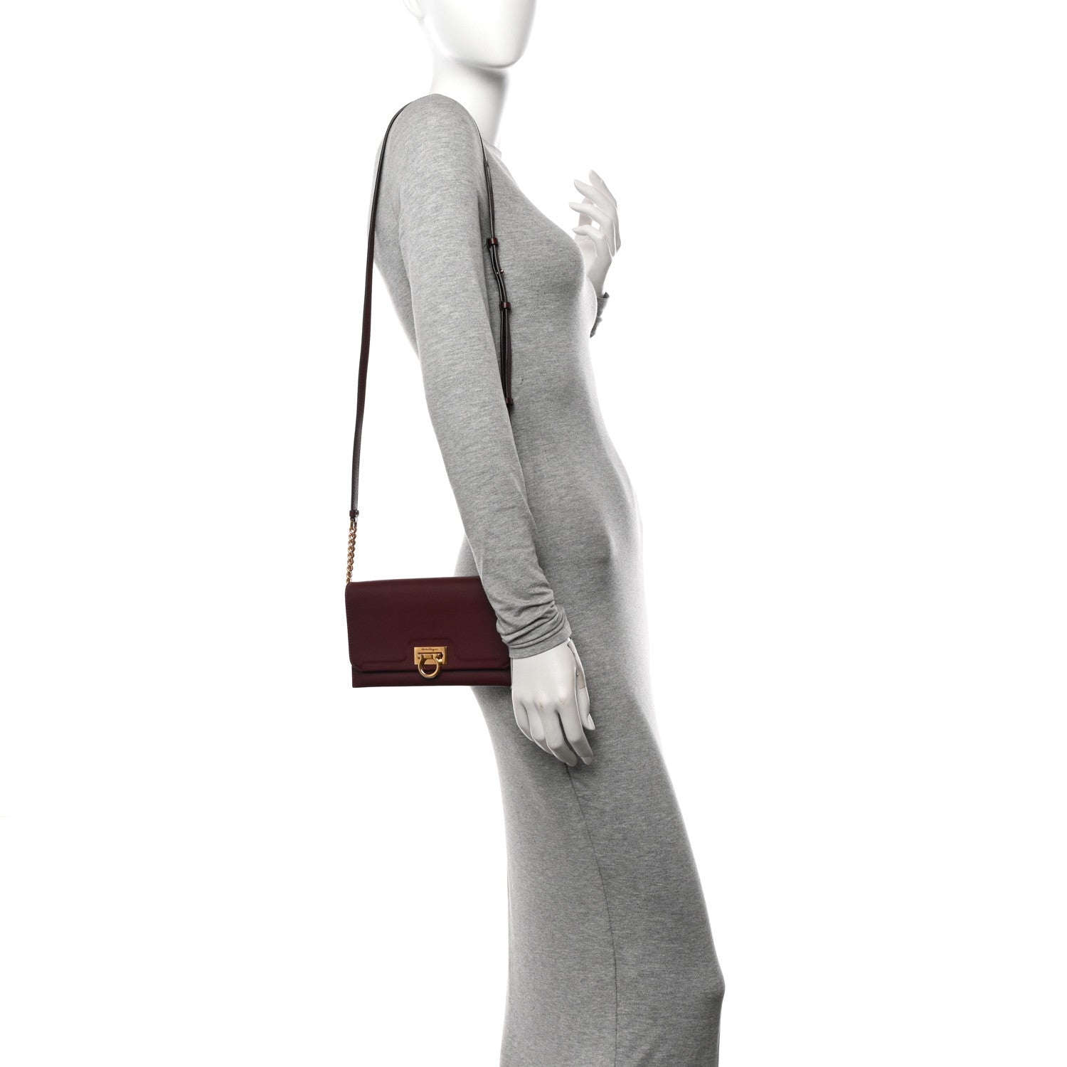 Salvatore Ferragamo Calfskin Trifolio Wallet On Chain Burgundy 2 of 15