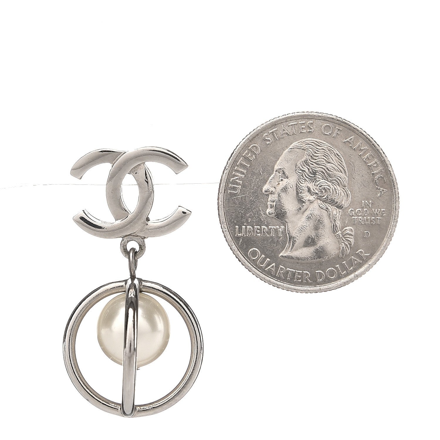Chanel Pearl CC Drop Earrings Silver 2 of 4