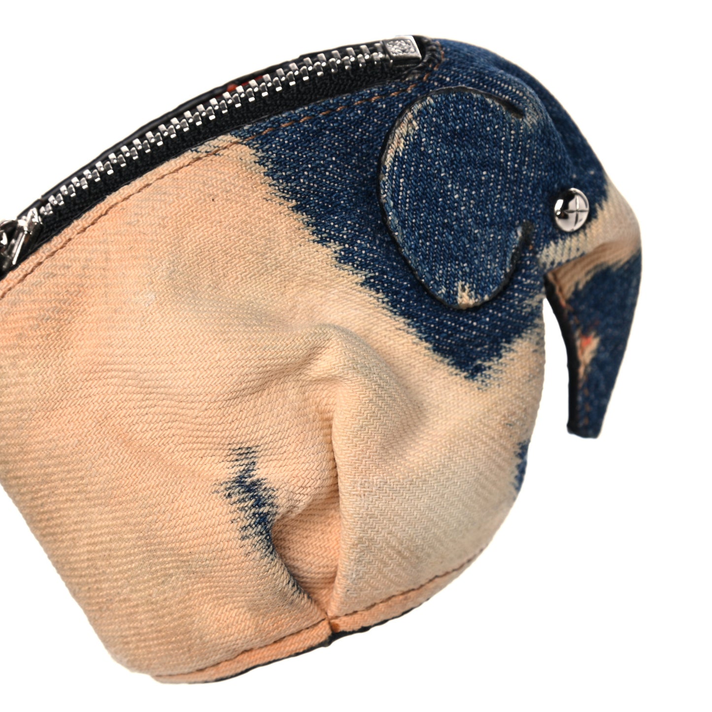 Denim Calfskin Elephant Coin Purse Bag Charm Key Holder Blue Multicolor