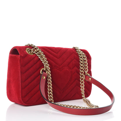 Gucci Velvet Matelasse Small GG Marmont Shoulder Bag Hibiscus Red 3 of 9