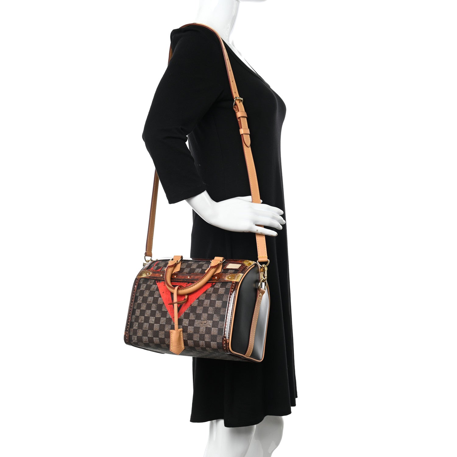 Louis Vuitton Transformed Damier Ebene Time Trunk Speedy Bandouliere 25 Black 2 of 12