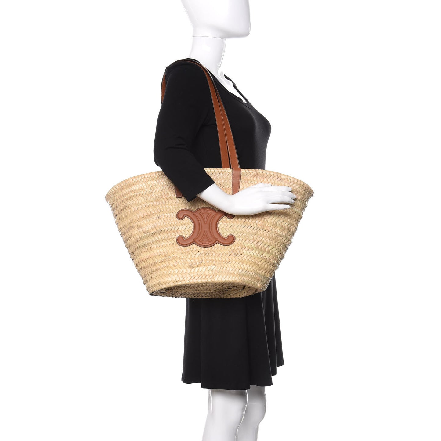 Raffia Calfskin Triomphe Medium Panier Tan