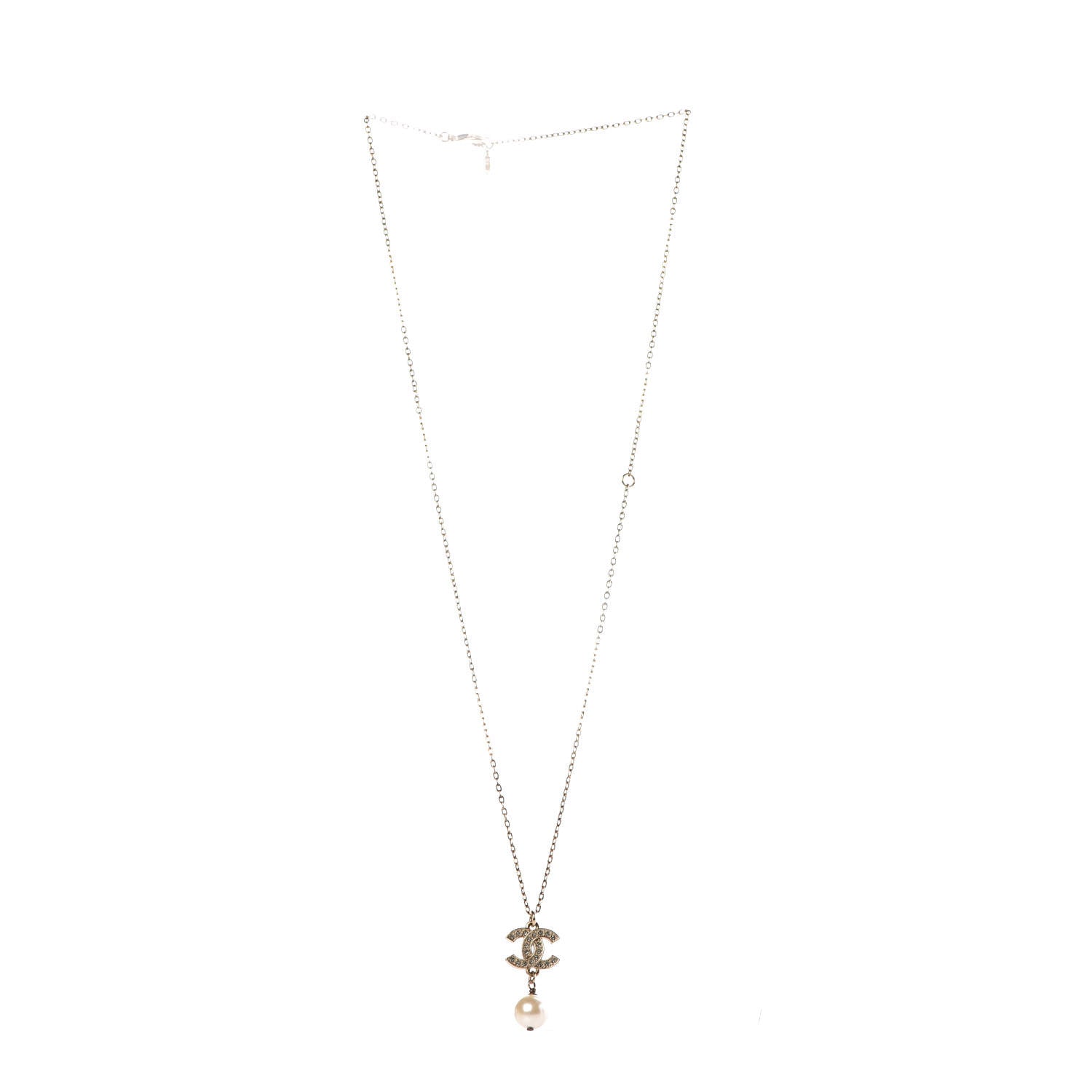 Chanel Pearl Crystal CC Drop Necklace Gold 3 of 6