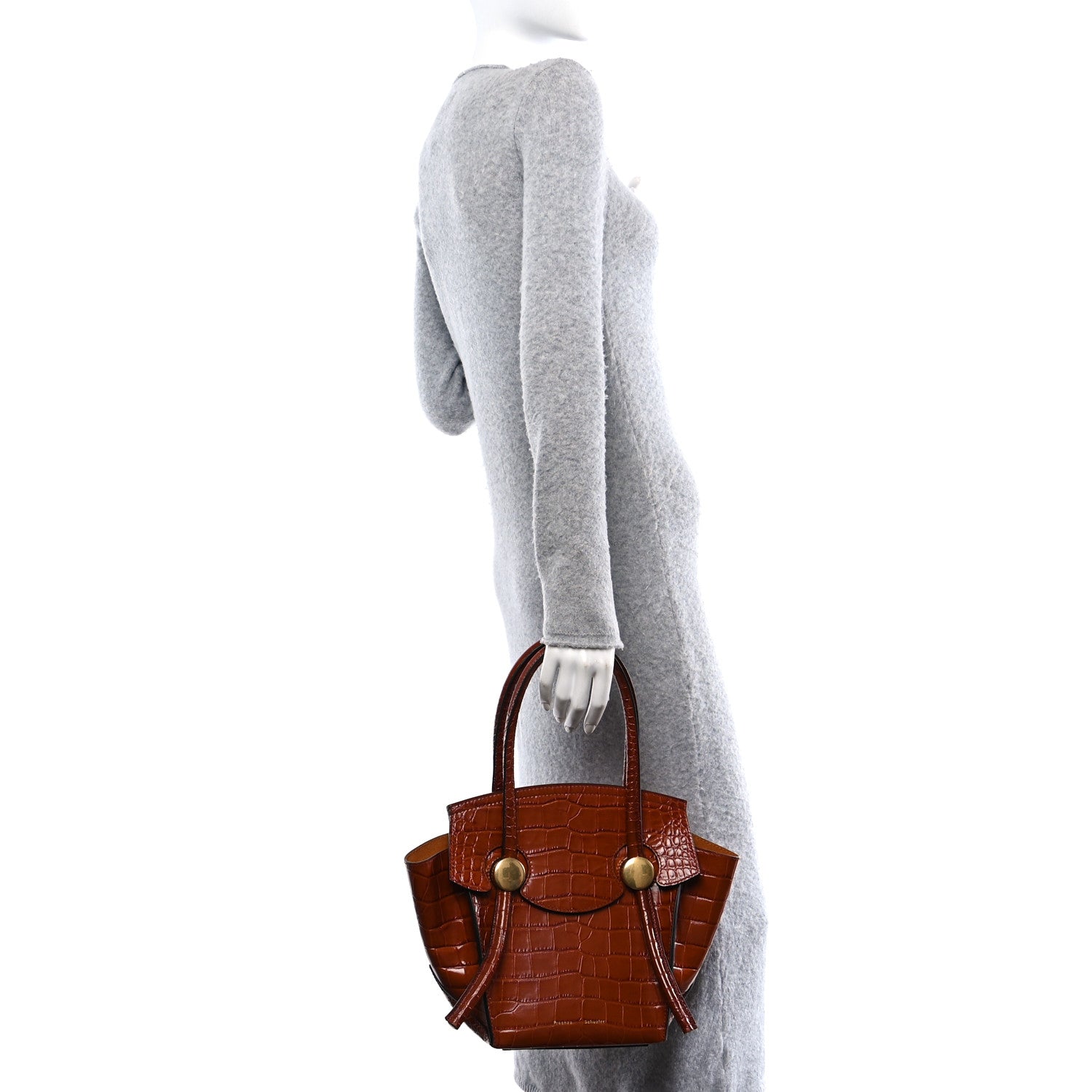 Proenza Schouler Calfskin Crocodile Embossed Small Pipe Bag Chestnut 3 of 16