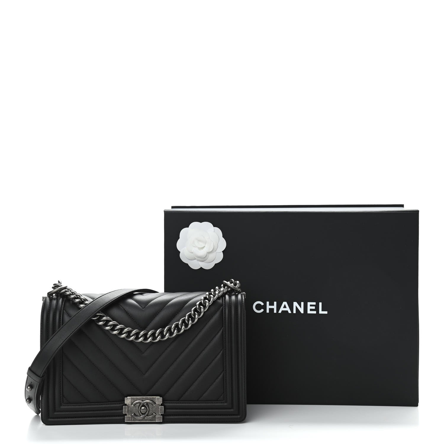 Chanel Calfskin Chevron Quilted Medium Boy Flap Black 11 of 11