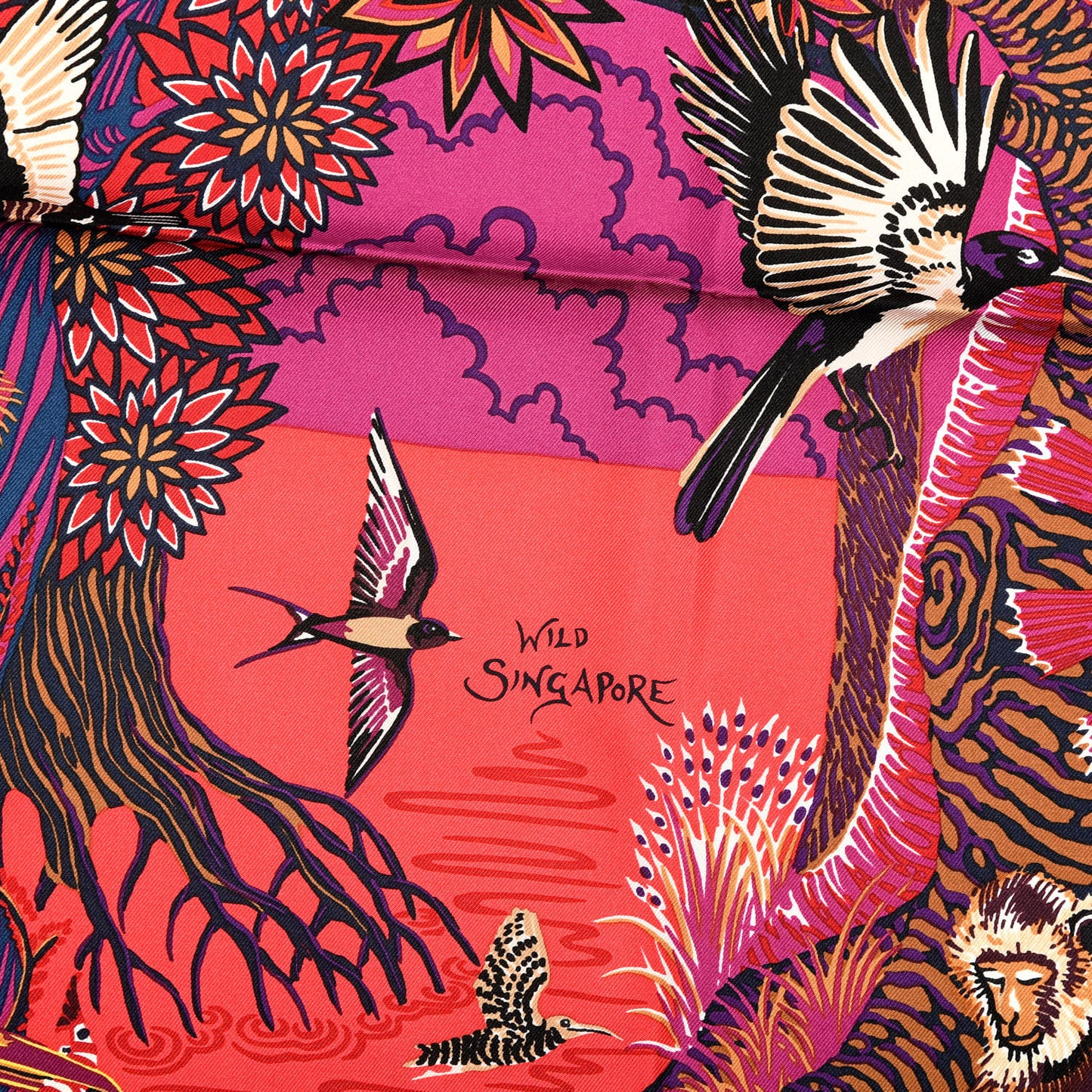 Silk Wild Singapore Scarf 90 Rouge Violet Beige
