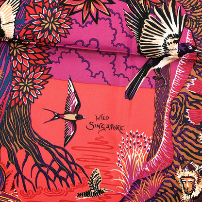 Hermes Silk Wild Singapore Scarf 90 Rouge Violet Beige 3 of 4
