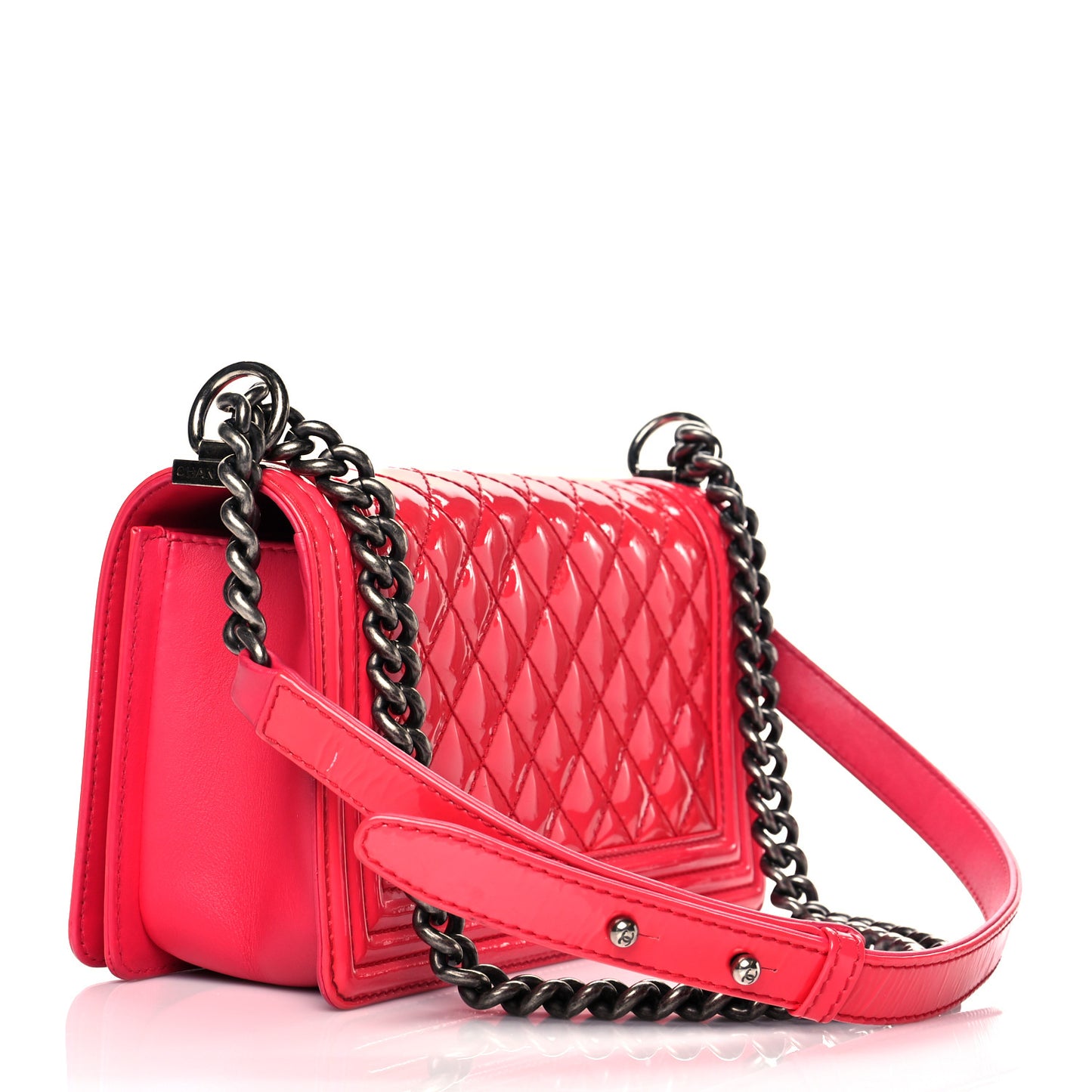 Patent Calfskin Enamel Quilted Medium Boy Flap Dark Pink