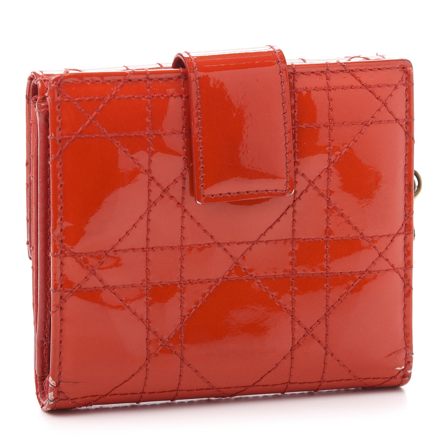 Patent Cannage Lady Dior Compact Wallet Red
