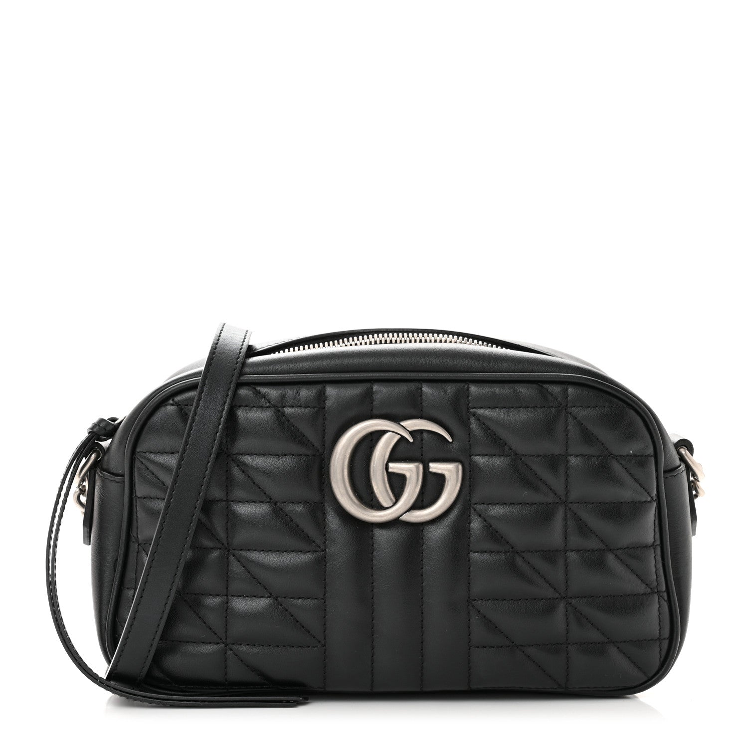 Gucci Calfskin Matelasse Aria Small GG Marmont Chain Shoulder Bag Black 1 of 9