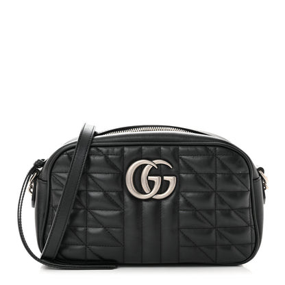 Gucci Calfskin Matelasse Aria Small GG Marmont Chain Shoulder Bag Black 1 of 9