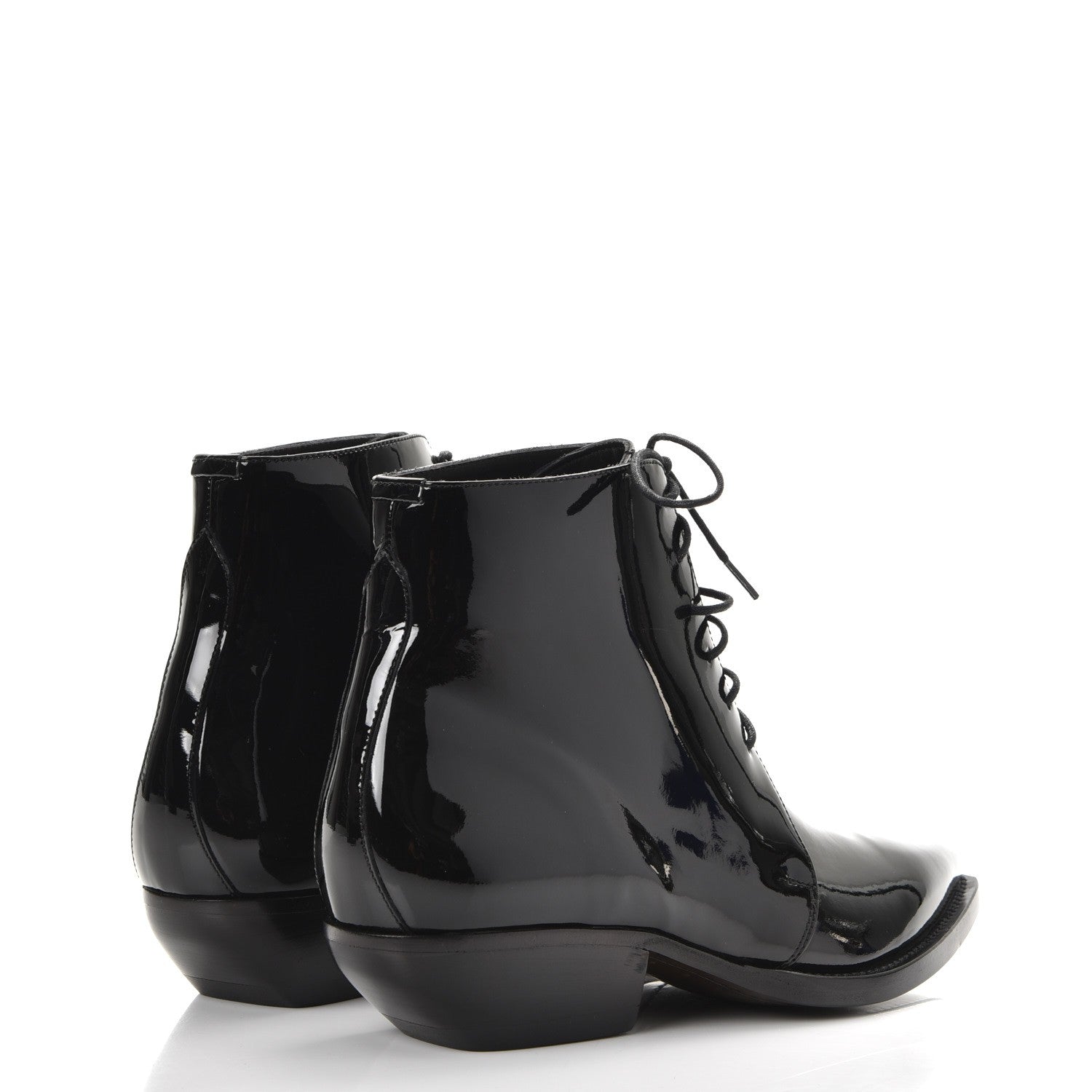 Saint Laurent Patent Calfskin Theo Lace-Up Ankle Boots 38 Black 4 of 11