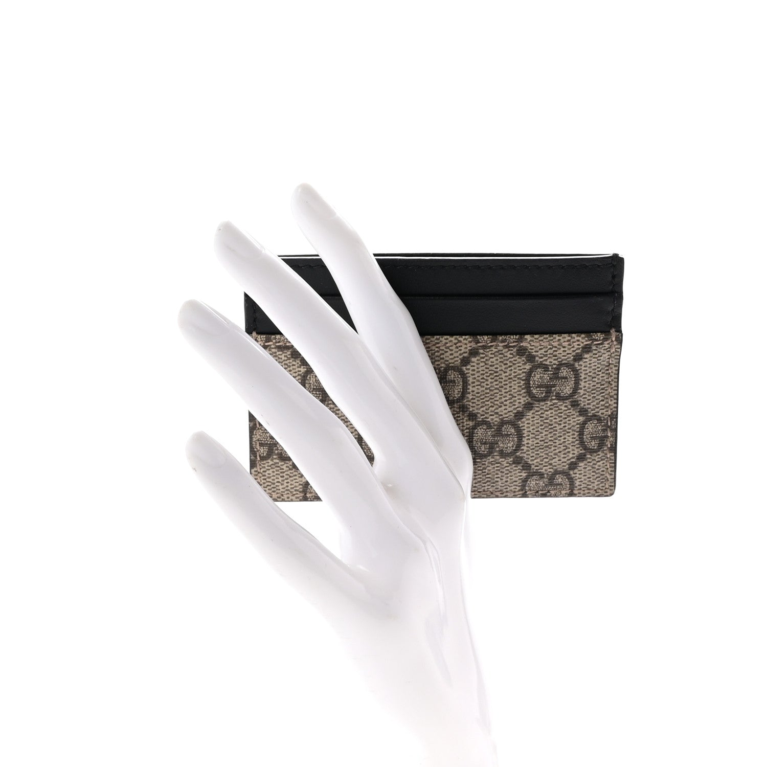 Gucci GG Supreme Monogram Calfskin Card Holder Beige Black 2 of 6