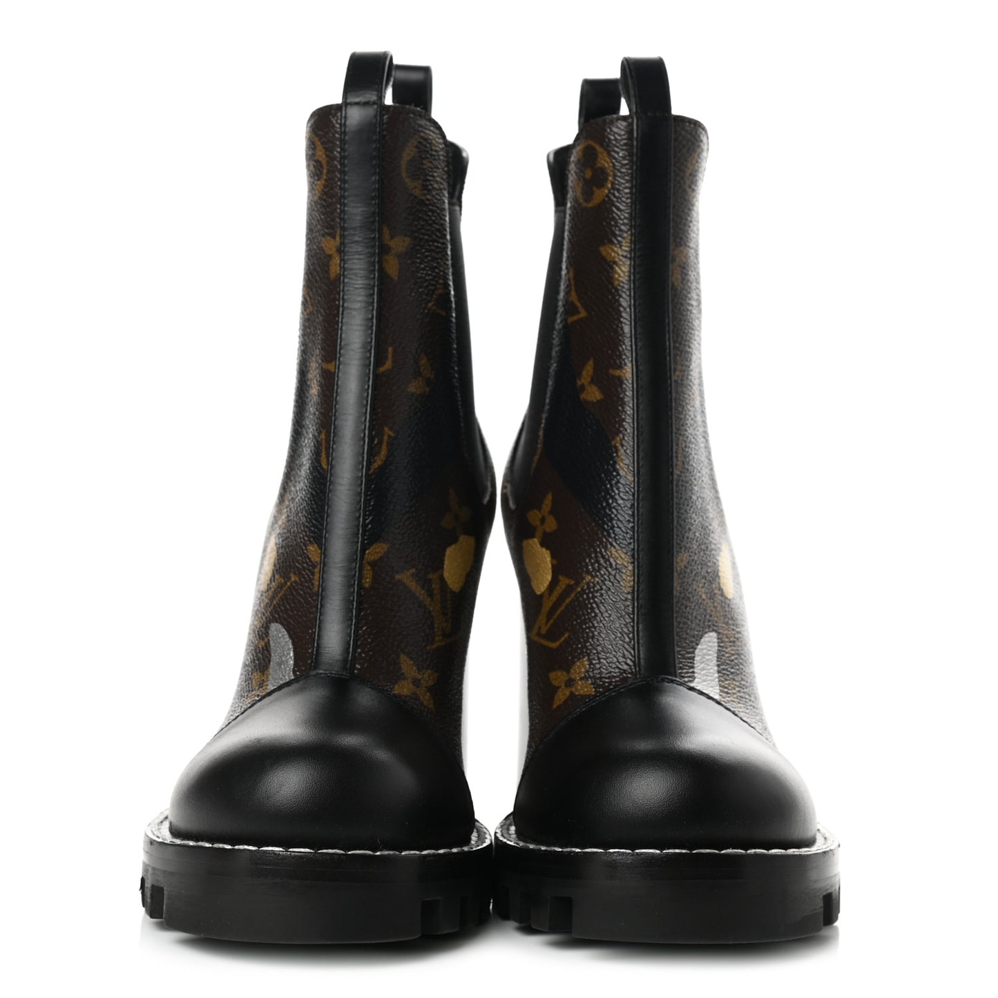 X LOL Patent Calfskin Monogram Star Trail Ankle Boots 36.5 Gold Silver