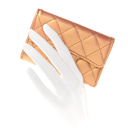 Chanel Metallic Lambskin Quilted Flap Card Holder Wallet Golden 2 of 10