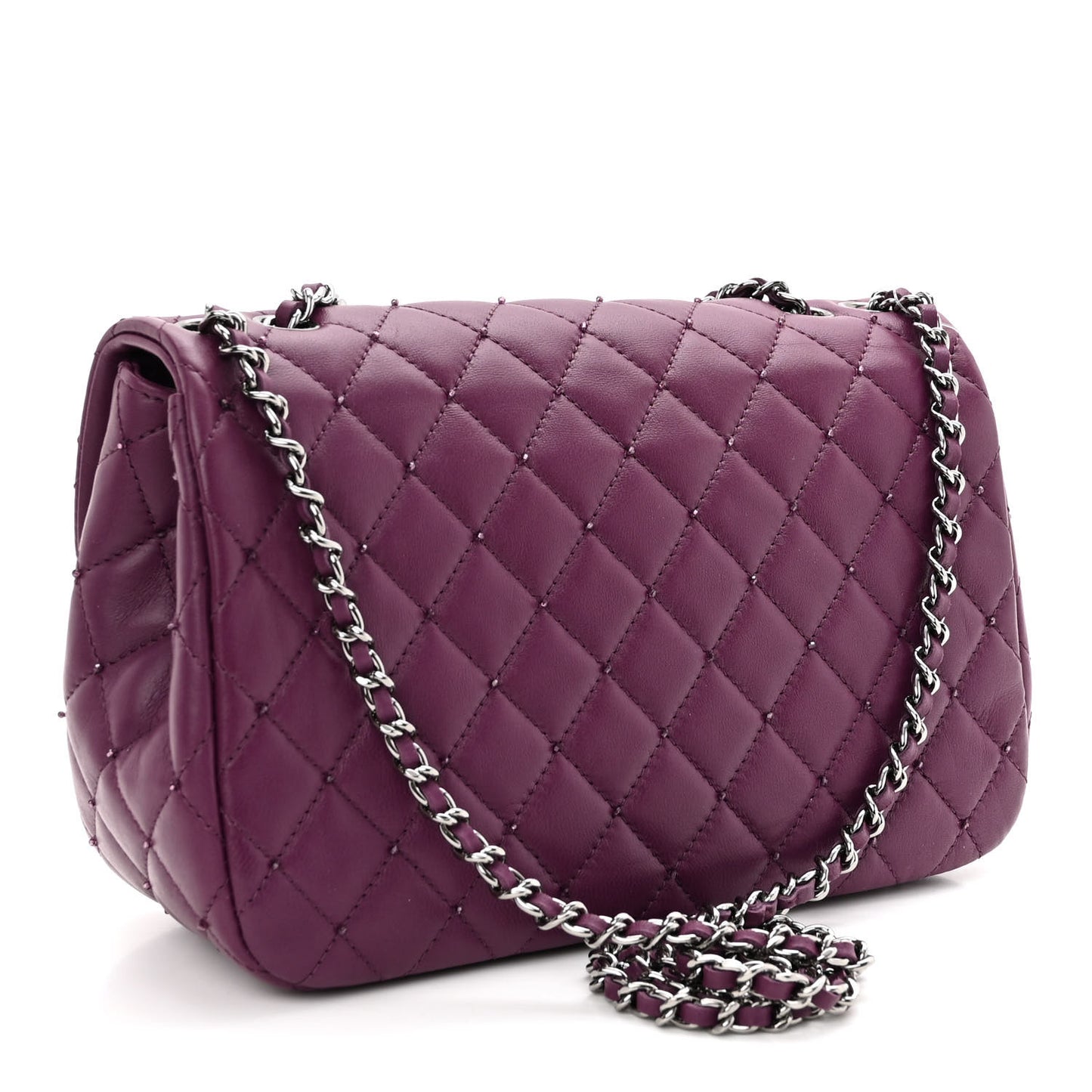 Lambskin Quilted Studded Flap Purple