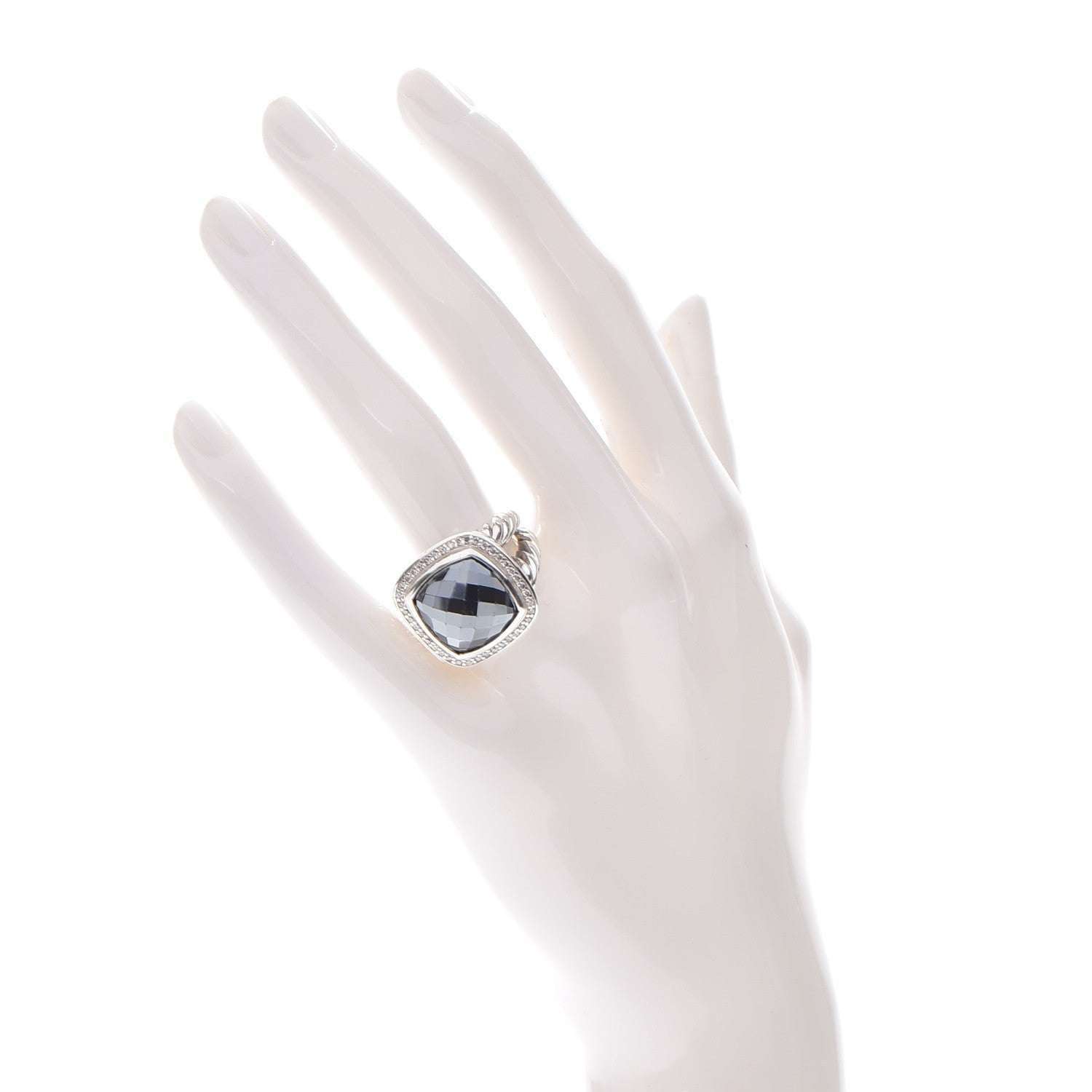 David Yurman Sterling Silver Diamond Hematite 17mm Albion Ring 54 7 2 of 4