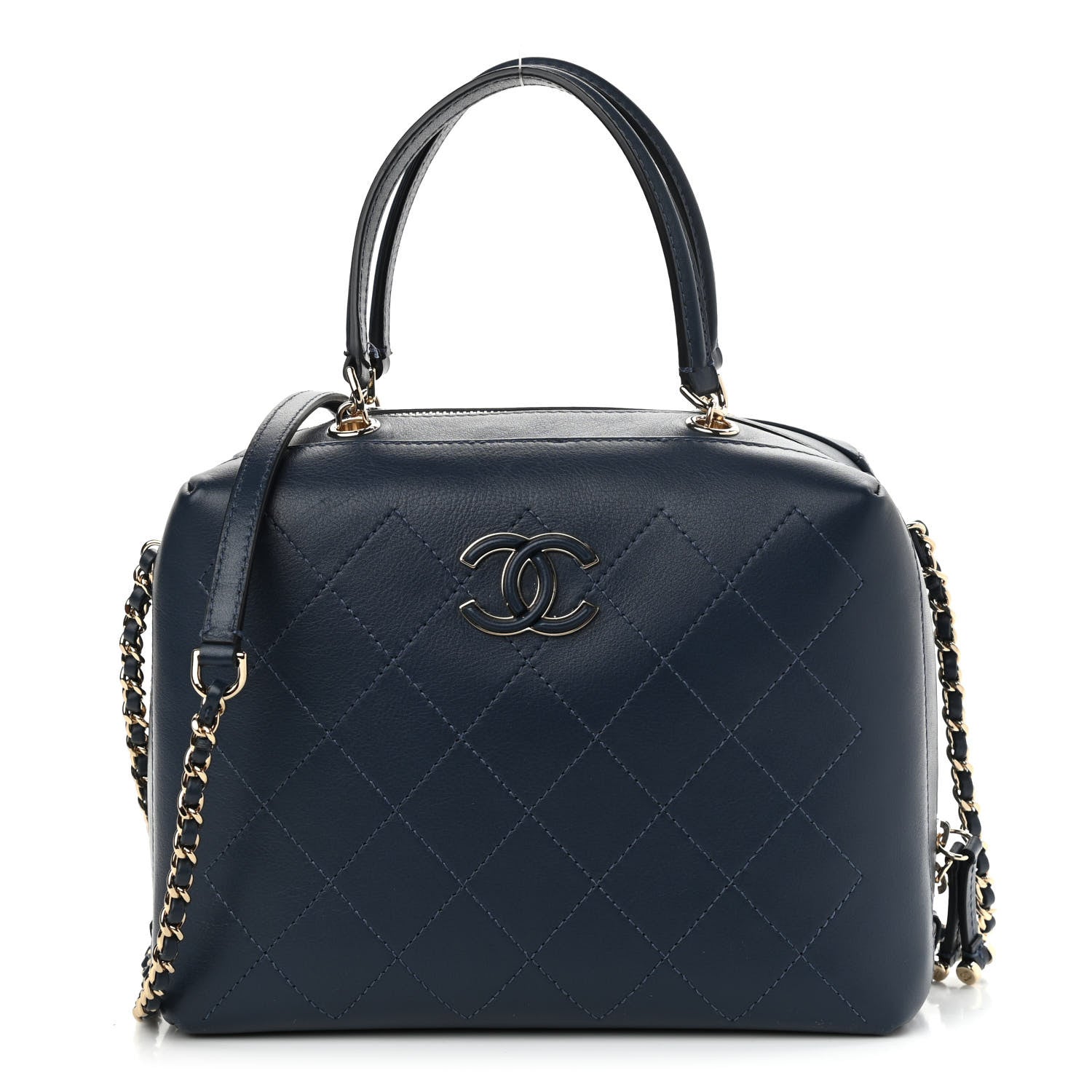 Chanel Calfskin Stitched CC Camera Case Bag Blue 1 of 11