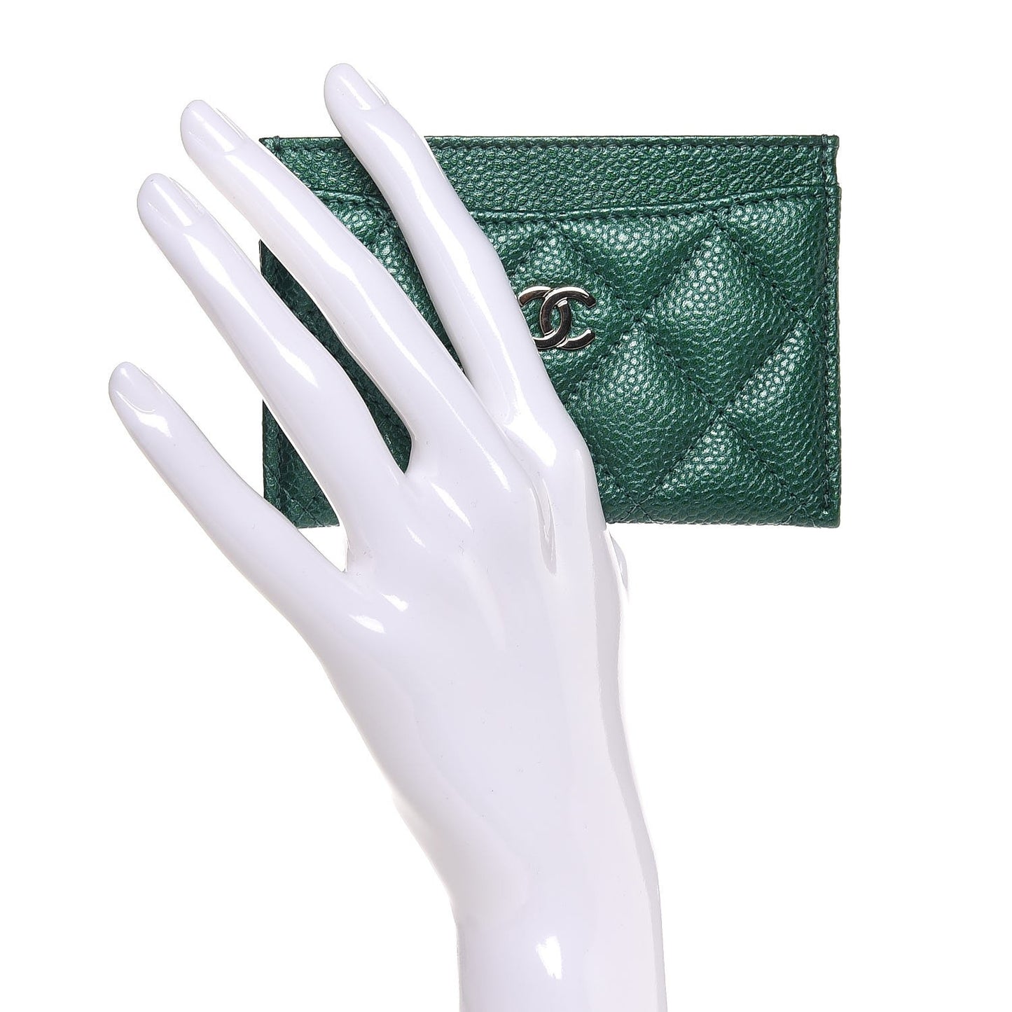 Metallic Caviar Quilted Card Holder Green