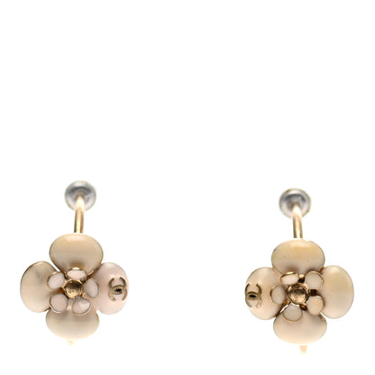 Chanel Enamel CC Camellia Hoop Earrings Beige Gold 1 of 4