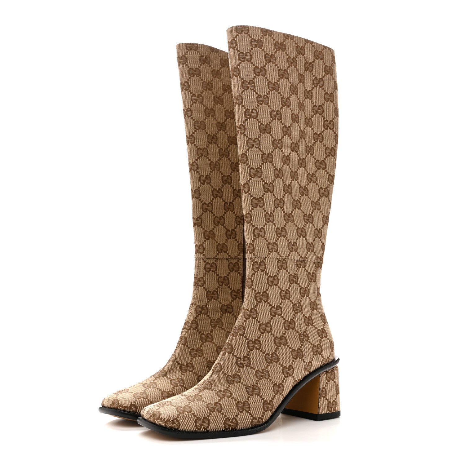 Gucci GG Supreme Knee High Boots 35 Beige Ebony New Acero 3 of 8