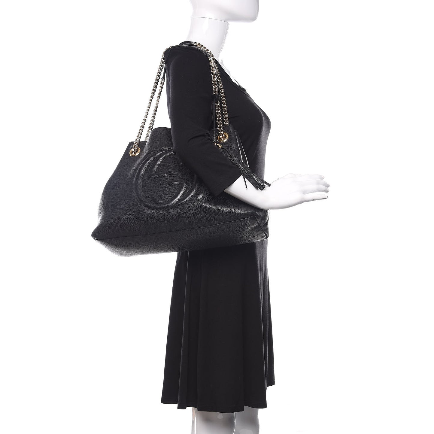Pebbled Calfskin Medium Soho Chain Shoulder Bag Black