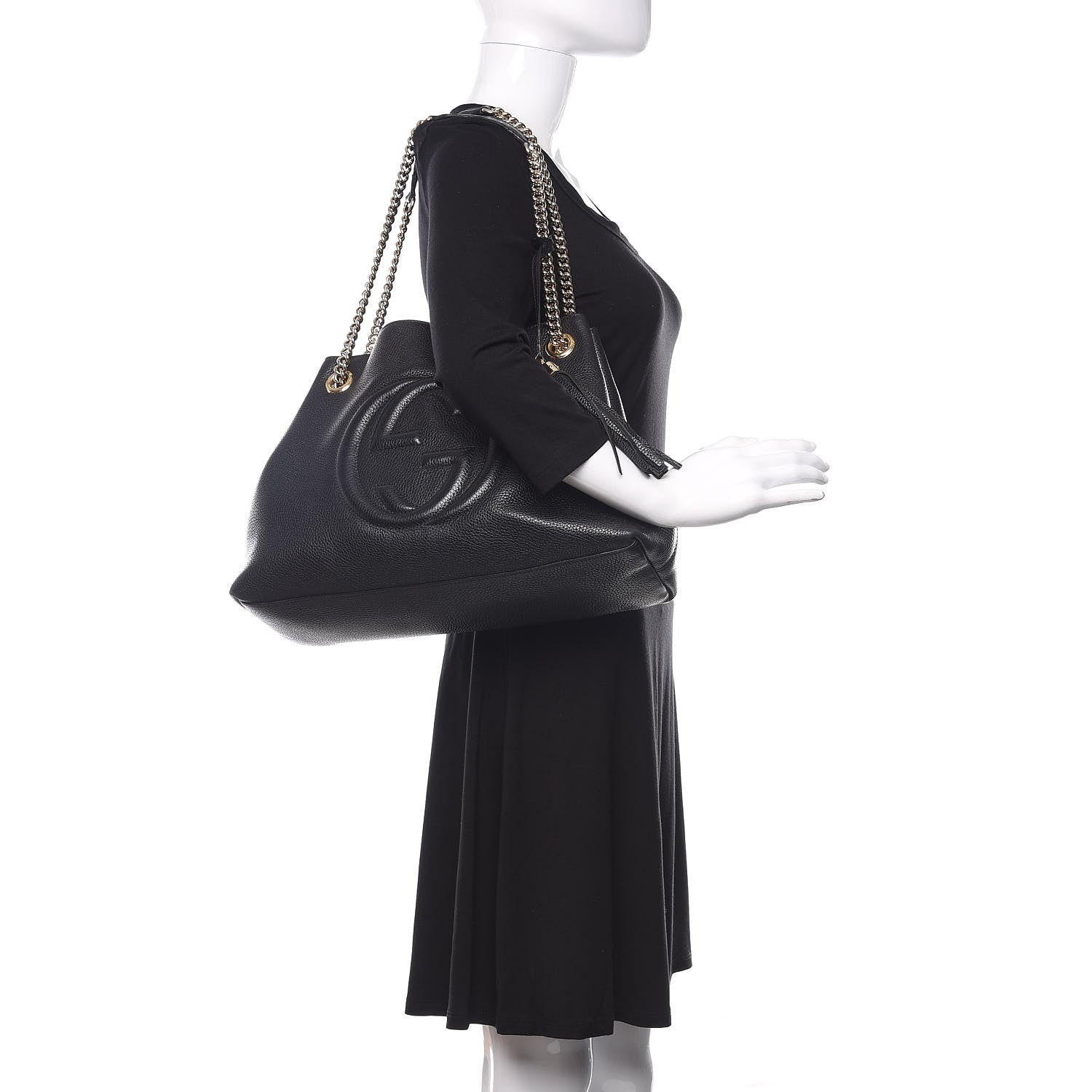 Gucci Pebbled Calfskin Medium Soho Chain Shoulder Bag Black 2 of 8