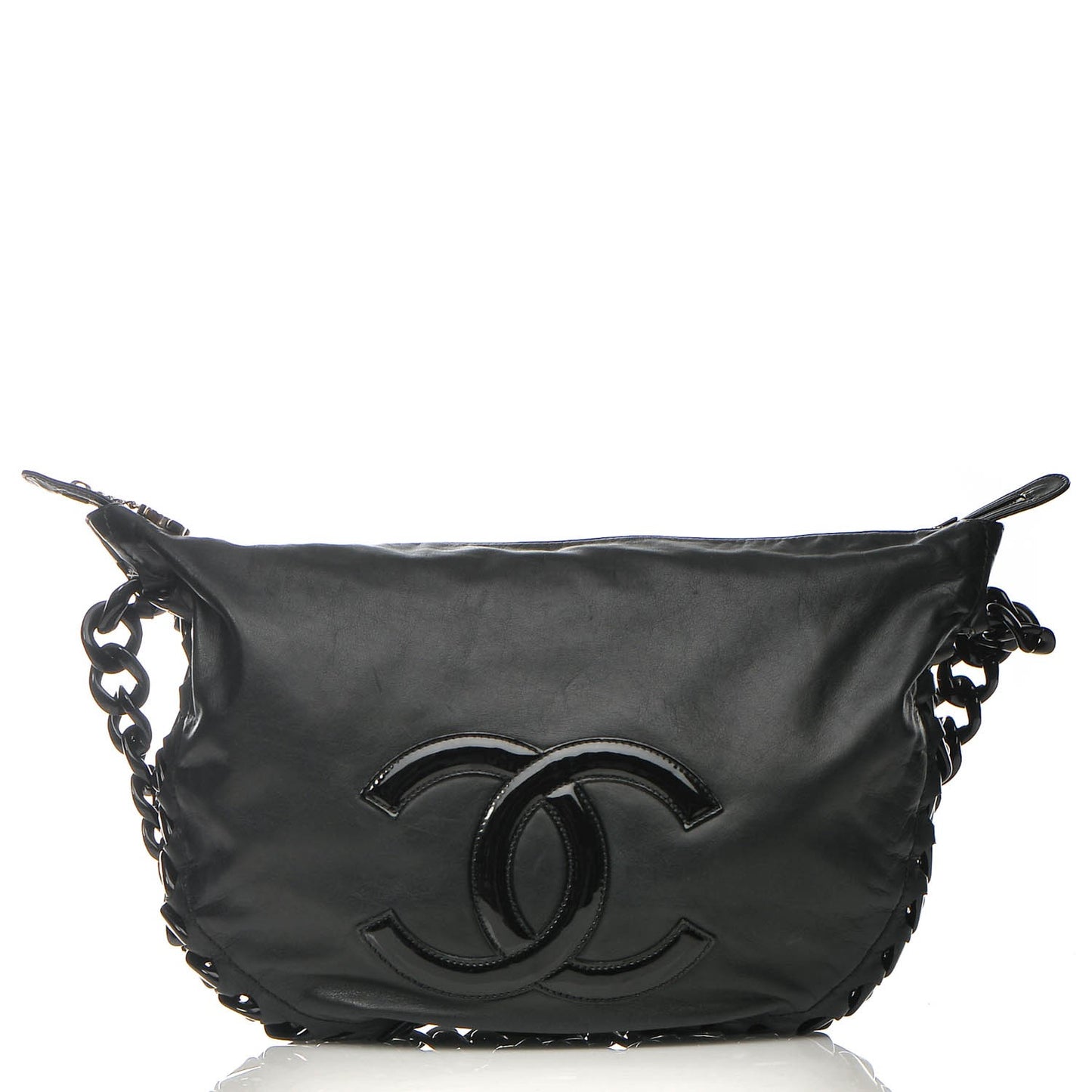 Calfskin Modern Chain Rhodoid Hobo Black