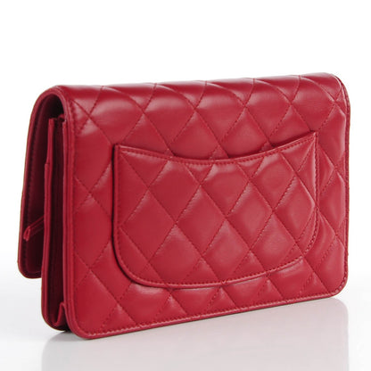 Chanel Lambskin Quilted Wallet On Chain WOC Red 3 of 8