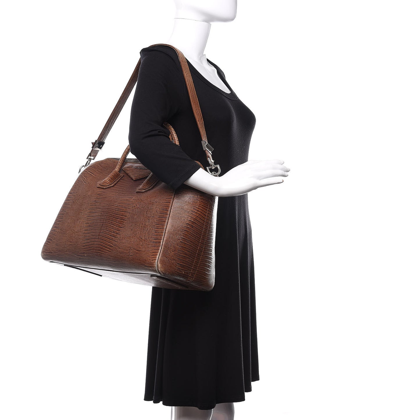 Calfskin Lizard Embossed Medium Antigona Brown