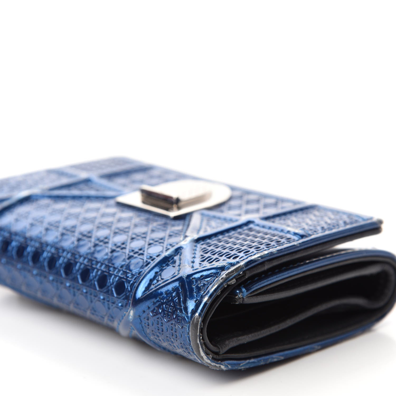 Christian Dior Metallic Patent Micro-Cannage Diorama Elancee Wallet Mirror Blue 9 of 11