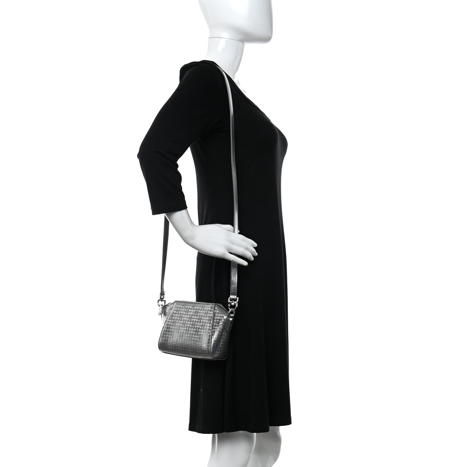 Givenchy Metallic Calfskin 4G Embossed Nano Antigona Silver 2 of 8