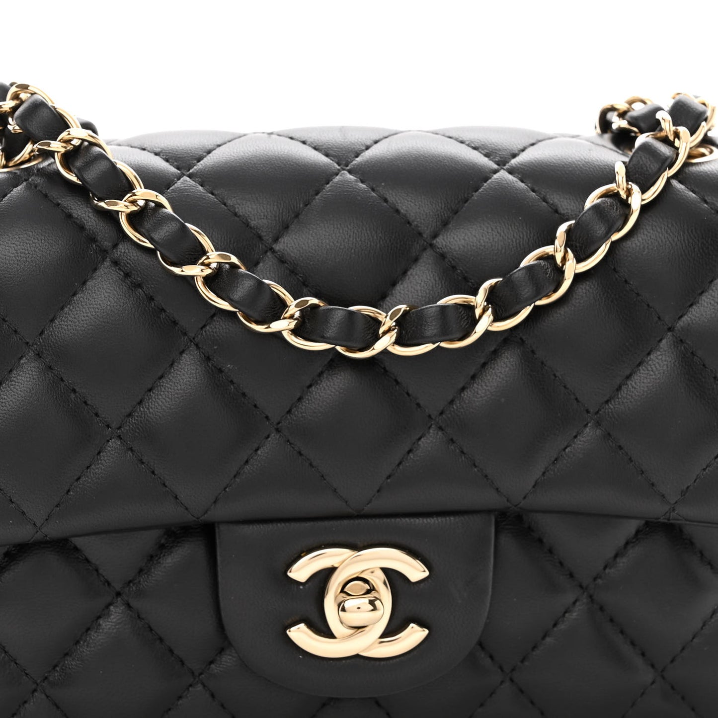Lambskin Quilted Mini Rectangular Flap Black