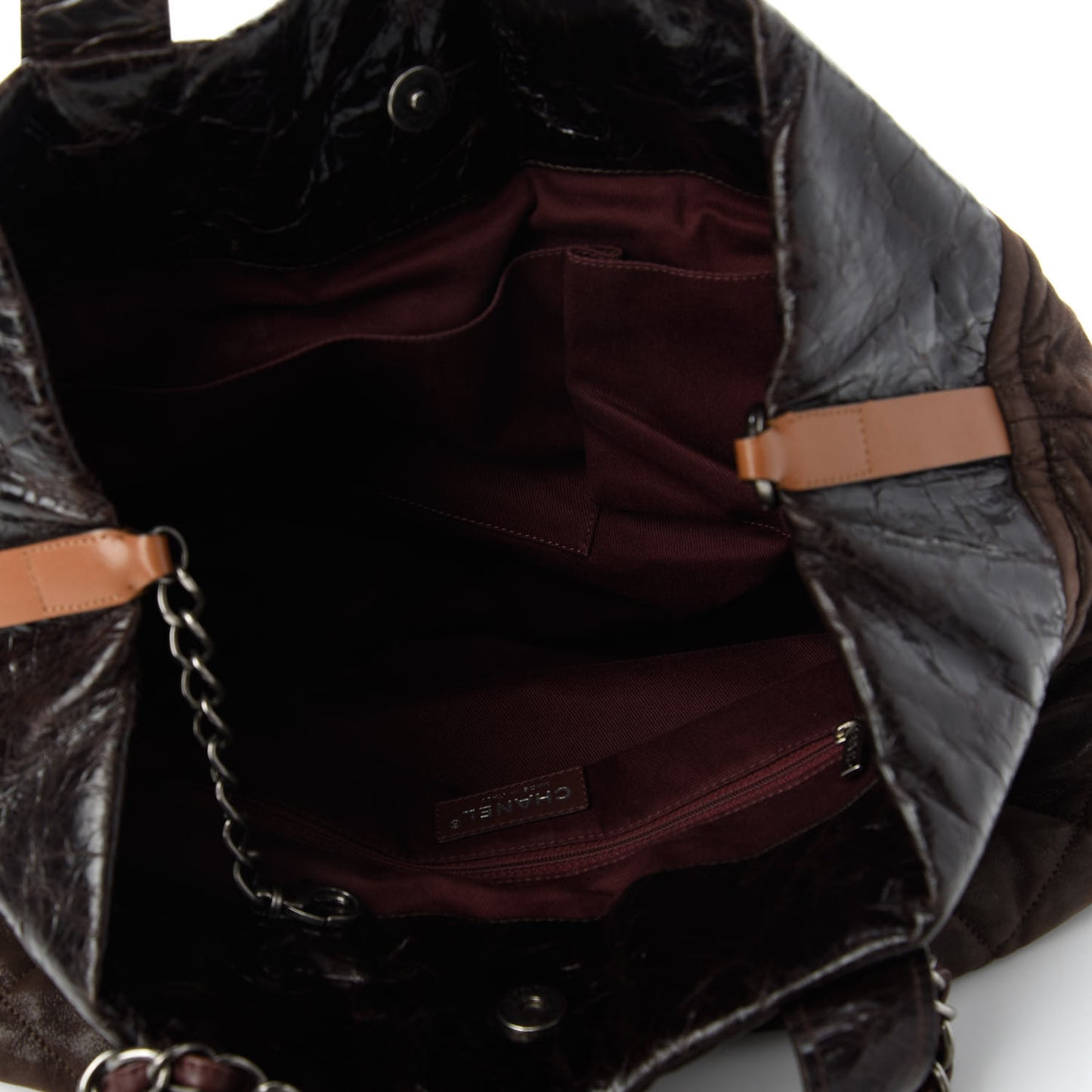 Iridescent Calfskin Quilted Large In The Mix Tote Brown