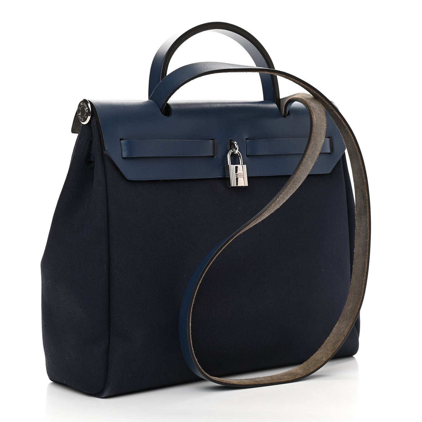 Toile Vache Calfskin Herbag 30 PM Navy Bleu