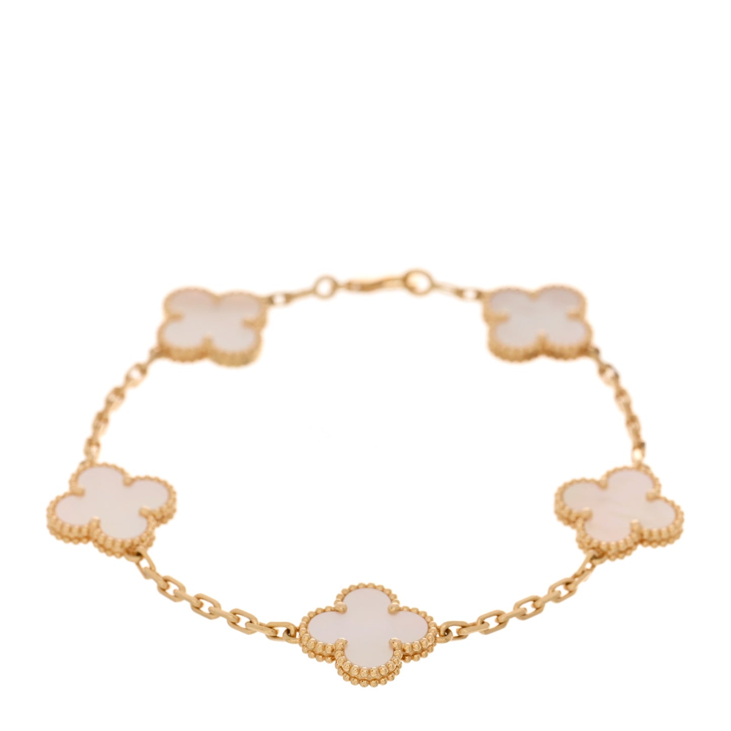 18K Yellow Gold Mother of Pearl 5 Motifs Vintage Alhambra Bracelet