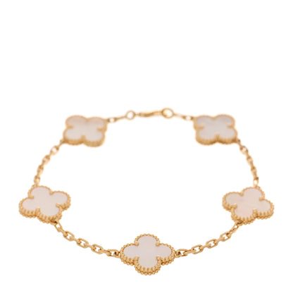Van Cleef & Arpels 18K Yellow Gold Mother of Pearl 5 Motifs Vintage Alhambra Bracelet 1 of 4