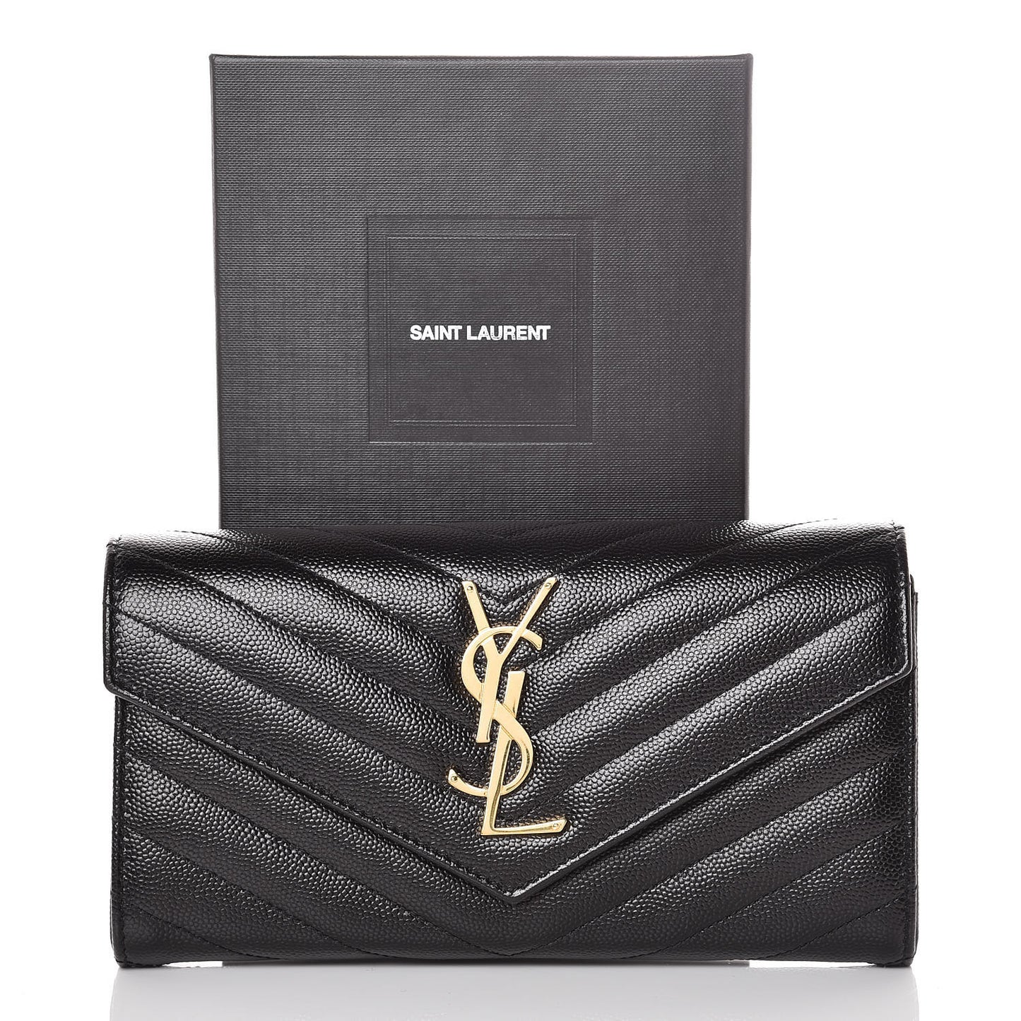 Grain De Poudre Matelasse Chevron Monogram Flap Wallet Black