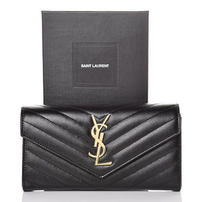 Saint Laurent Grain De Poudre Matelasse Chevron Monogram Flap Wallet Black 17 of 17