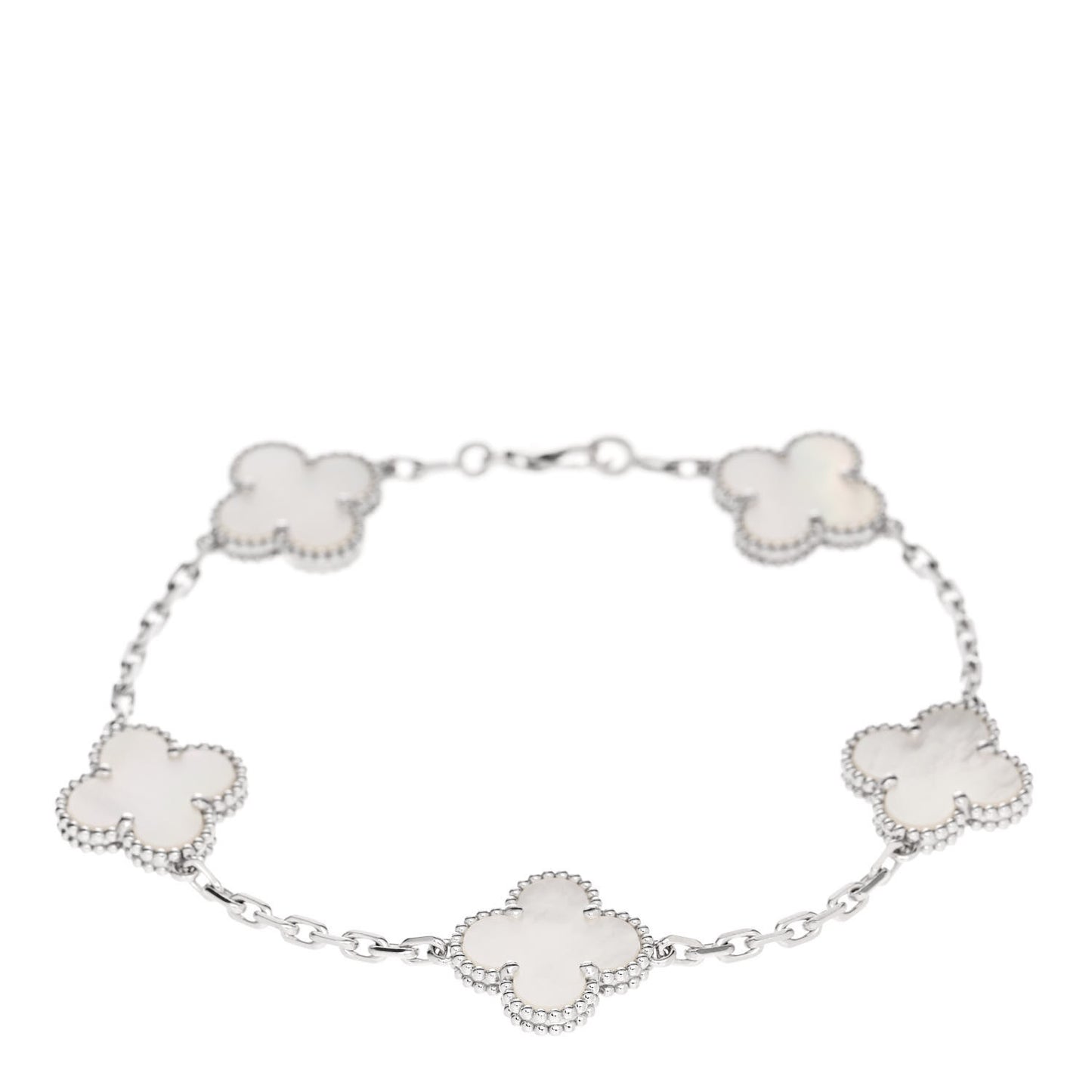 18K White Gold Mother of Pearl 5 Motifs Vintage Alhambra Bracelet