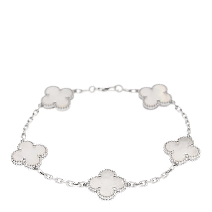 Van Cleef & Arpels 18K White Gold Mother of Pearl 5 Motifs Vintage Alhambra Bracelet 1 of 4