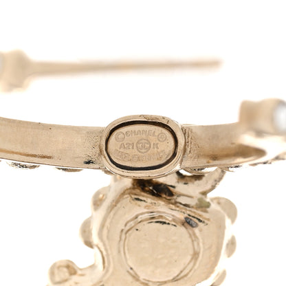 Chanel Crystal Pearl CC Perfume Bottle Drop Hoop Earrings Gold 4 of 6
