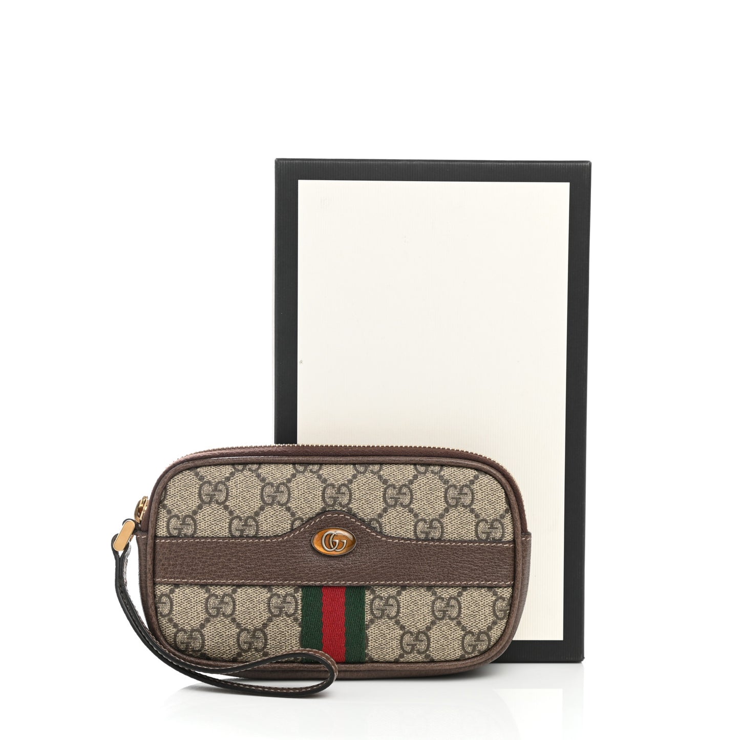 GG Supreme Monogram Ophidia Phone Case Wristlet Brown