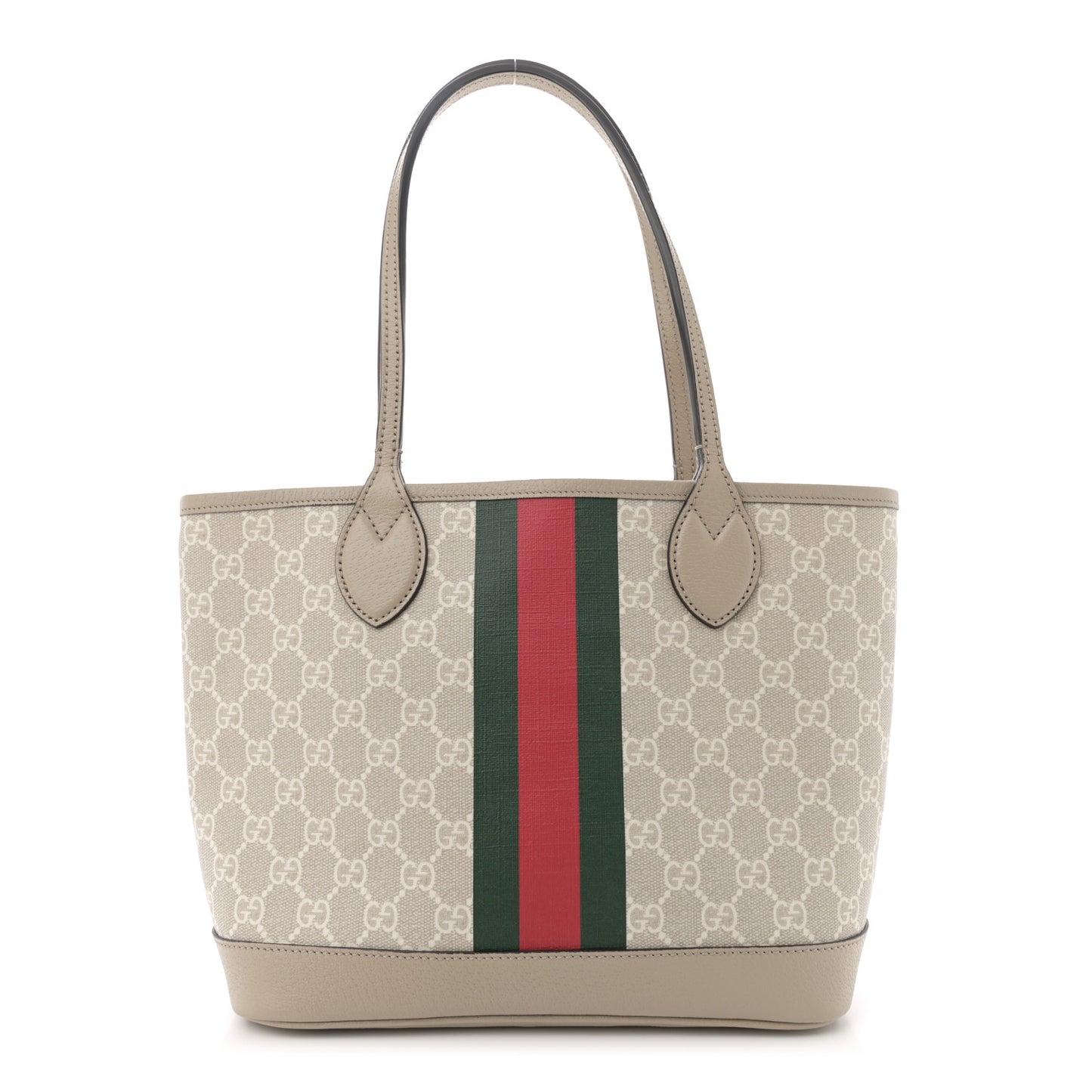 GG Supreme Monogram Textured Dollar Calfskin Web Small Ophidia Tote Beige Mystic White Oatmeal