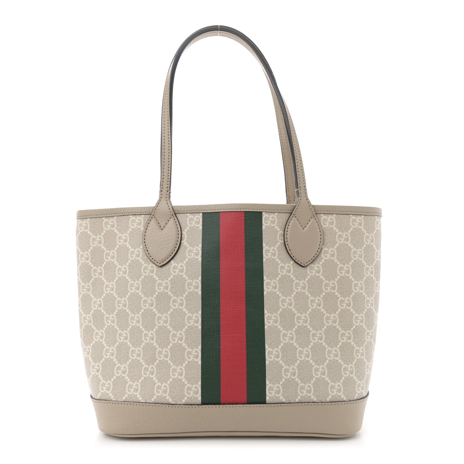 Gucci GG Supreme Monogram Textured Dollar Calfskin Web Small Ophidia Tote Beige Mystic White Oatmeal 1 of 11