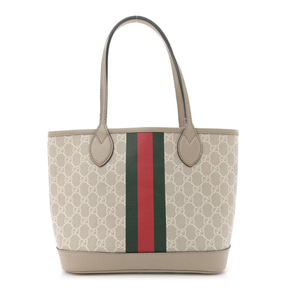 Gucci GG Supreme Monogram Textured Dollar Calfskin Web Small Ophidia Tote Beige Mystic White Oatmeal 1 of 11