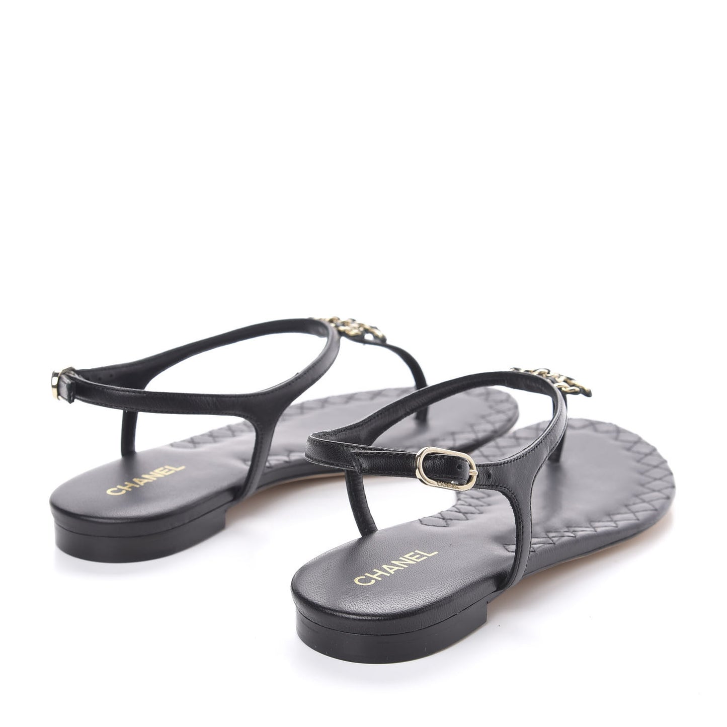 Lambskin Chain CC Logo Thong Sandals 37 Black