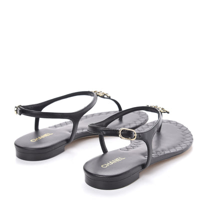 Chanel Lambskin Chain CC Logo Thong Sandals 37 Black 4 of 8