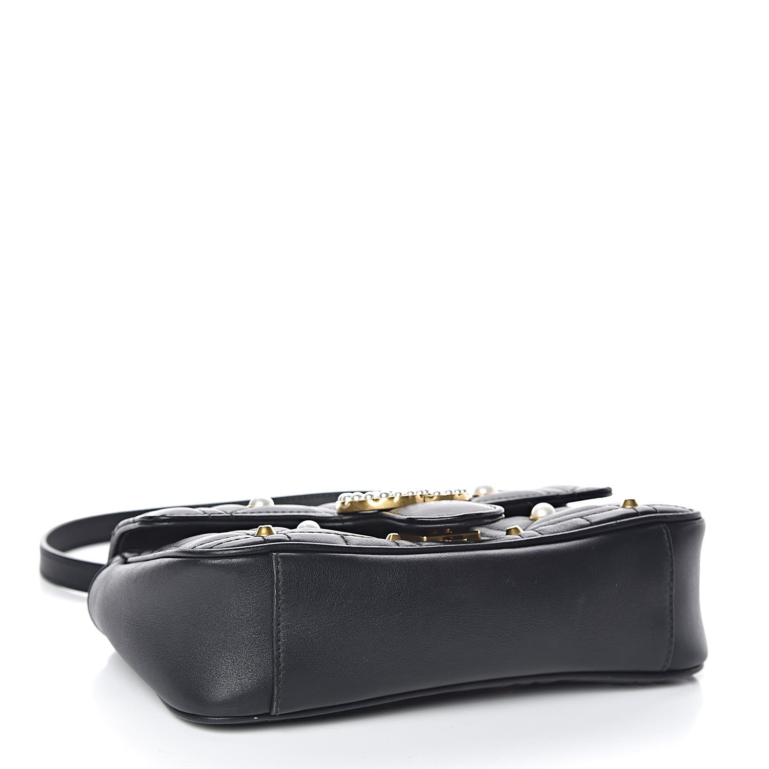 Gucci Calfskin Matelasse Studded Mini Pearly GG Marmont Shoulder Bag Black 4 of 10