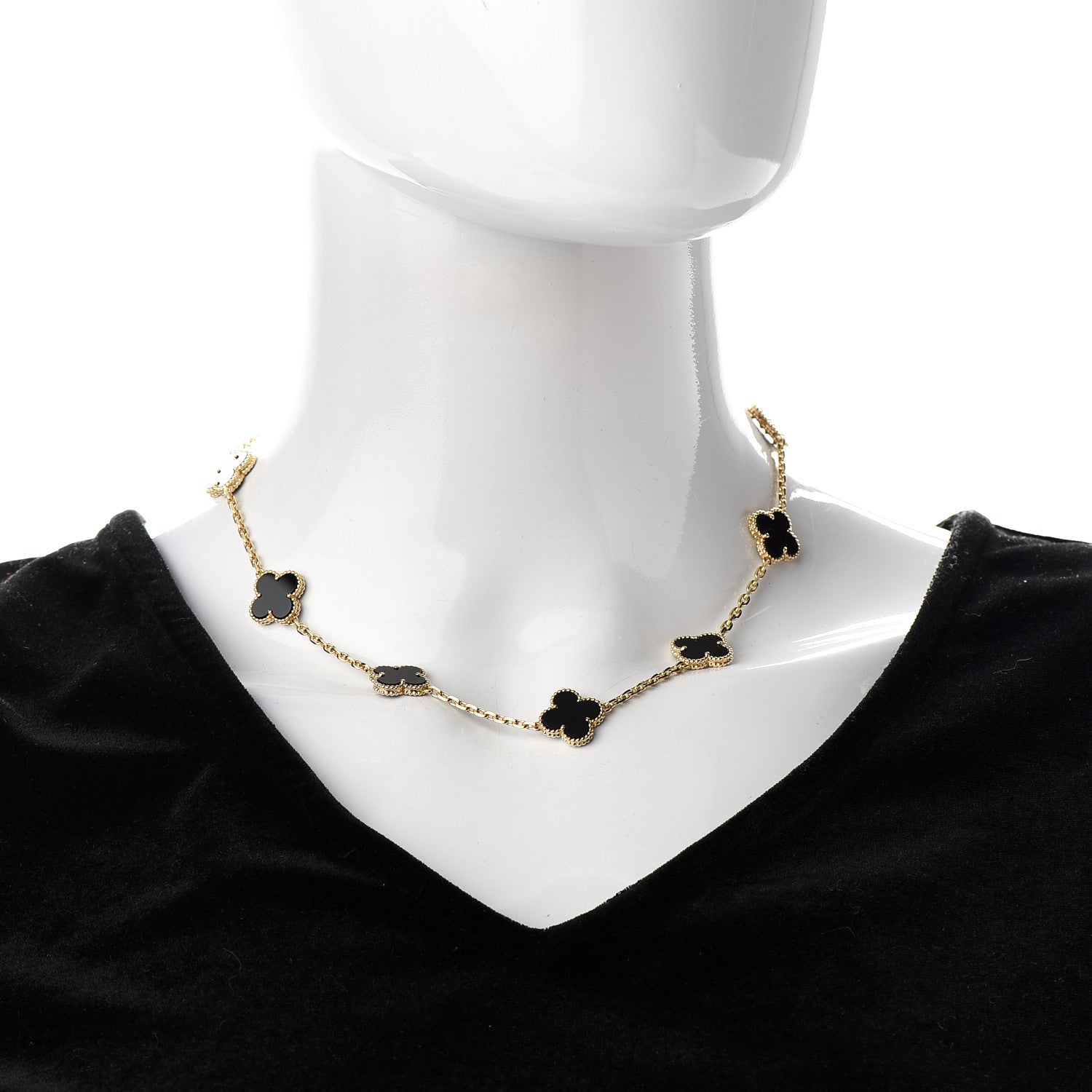 Van Cleef & Arpels 18K Yellow Gold Black Onyx 10 Motifs Vintage Alhambra Necklace 2 of 5